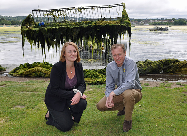 Peter Hardy, Eco's Commercial Manager, and Kate Mitchell, Open Spaces Development Manager, Borough of Poole at Poole Park whilst contractors remove weed