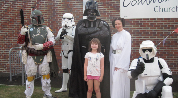 Dorset Troopers in the guise of Princess Leia, Darth Vader, a Storm trooper, Scout trooper and Boba Fett