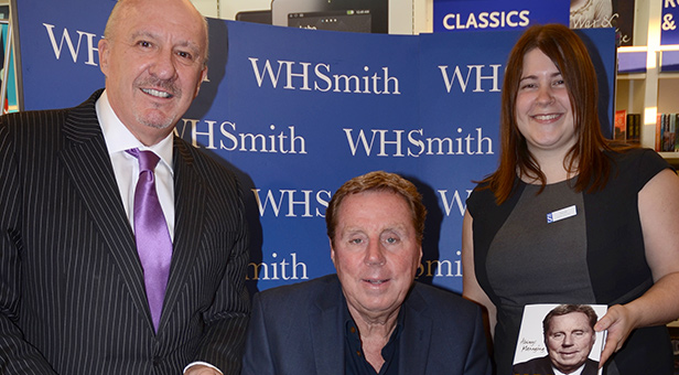 Bill Riddle with Harry Redknapp and WH Smith Store Manager Sarah Buckley