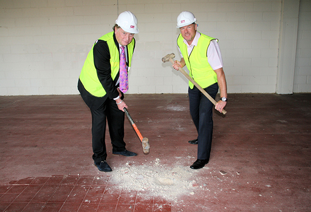 Cllr Ray Nottage, Leader of Christchurch Borough Council and Bryan Taylor, Centre Manager of Saxon Square Shopping Centre, helping to start work in the former medical centre to transform it into a Travelodge