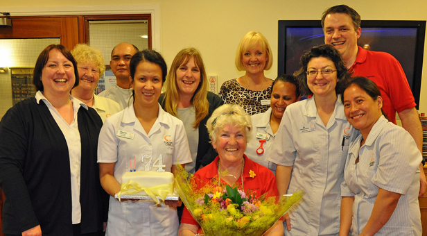Fond farewell: Staff at Colten Care's Avon Cliff home in Bournemouth mark social carer Maureen Ross' retirement.