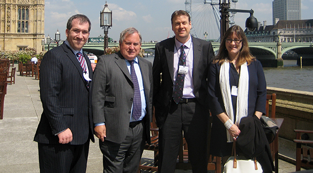 Dike & Son Ltd Superstore Company Director Adam Vincent, Bob Walter MP, Managing Director Andy Dike and Head of Marketing & Design Victoria McManus on the House of Lords Terrace at Westminster