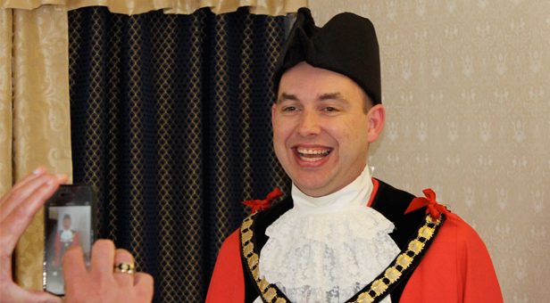 The new Mayor of Ferndown, Cllr Mike Parkes is photographed by the Deputy Mayor, Cllr Tony Brown for Facebook © CATCHBOX 2014