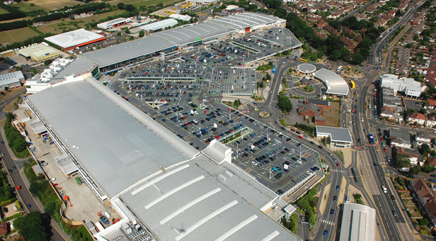 Aerial View of Castlepoint Shopping Park.