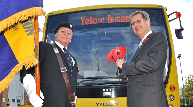 Paying tribute: Kevin Conroy of the Royal British Legion with Andrew Smith, Managing Director, Yellow Buses