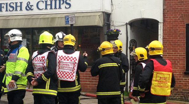 Firefighters outside the Fish & Chip shop