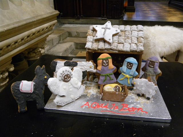 Gingerbread stable and nativity figures