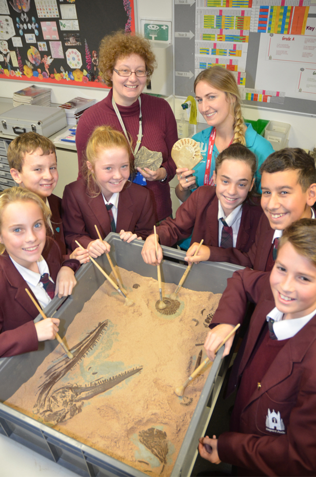 Bishop of Winchester Academy Year 7 pupils with Linda Green (Back left) and Naomi Capell.