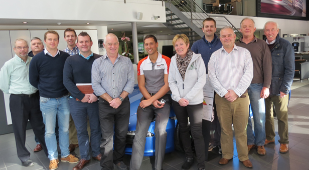 JTYAF Trustees and Ambassadors pictured with Karl Meyer (centre) from Porsche after their meeting which was hosted by Porsche Bournemouth