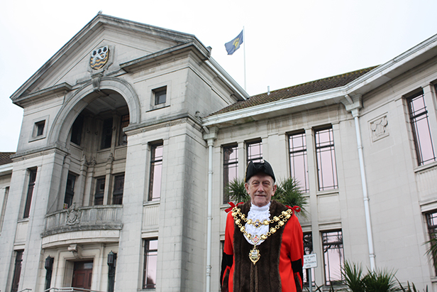 The Mayor outside the Civic Centre after the flag was raised