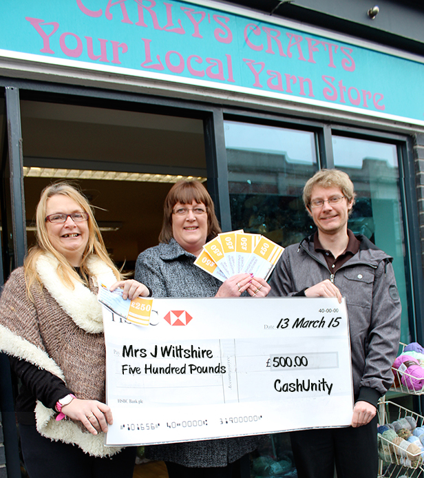 CashUnity cheque presentation at Carly's Crafts, Winton