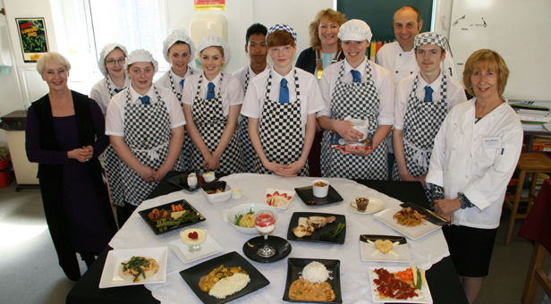 Grange School students who took part along with judges Lesley Waters, Colette Neaum from Christchurch Rotary, chef Ian Hewitt and Mary Reader, President of the Food Festival.