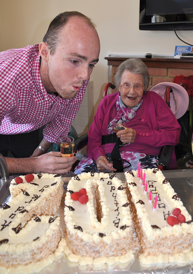 Audrey with her special cake to mark her 102nd birthday