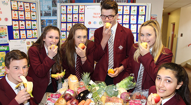 Arnewood students sampling different varieties of fruit and veg as part of their Healthy Eating Week