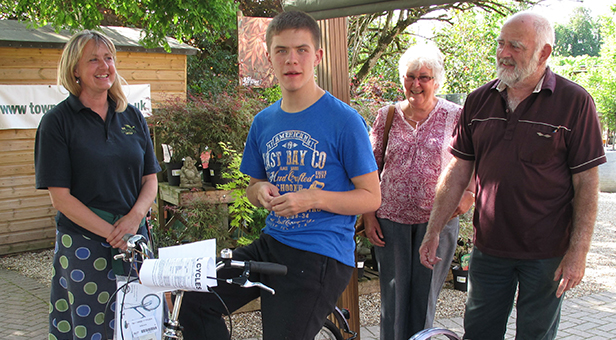Callum Watson on his new tricycle
