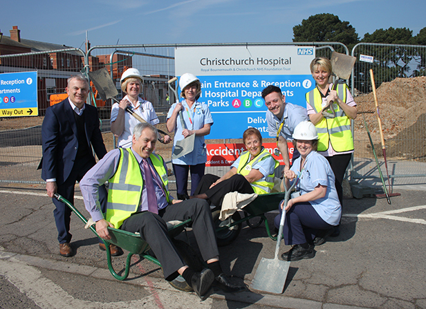 Patrick Kneafsey, Construction Director at Quantum Group, and Edwin Davies, Associate Director of Estates at RBCH, with staff from Christchurch Hospital