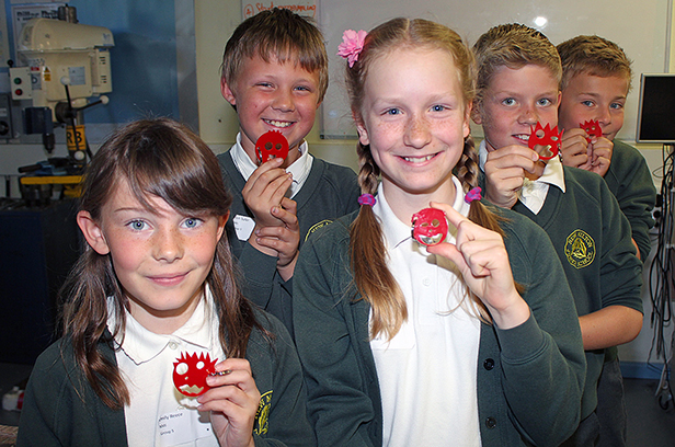 Children from New Milton Junior School with their laser-cut key rings, made at the STEM Day hosted by The Arnewood School