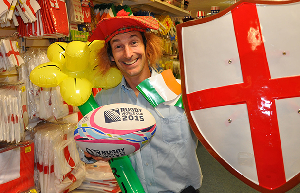 Nick Peek with some of the Rugby World Cup products
