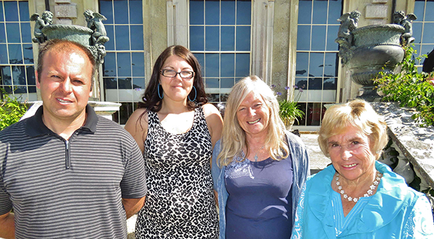 Adult winners Barry Meacham (far left) and Dawn Beek (far right) with Sam Kirkby (middle left) and Liz Magee (middle right) from Poole Poetry Group © Nick Ashby