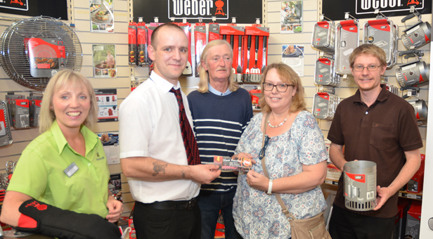 From the left: Haskin's indoor manager Andrea Digweed, Alex Webb, Webb's Butchers, Adrian and Angela with Ben Pulford, managing director of mags4dorset