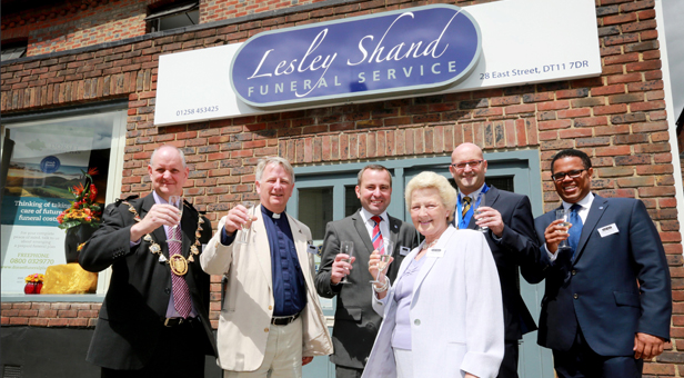 The new Lesley Shand Funeral Service premises on East Street, Blandford Forum, was officially opened and dedicated by The Reverend Stephen Coulter, pictured second left with manager Shane Watson (left).
