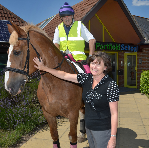 Peter Matthews on Jim is welcomed to Portfield School by Administrator Tracy Muir