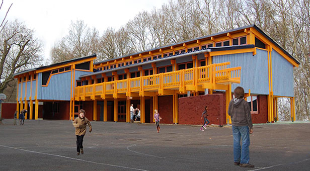 Photomontage image showing the design and scale of Ringwood Waldorf School's proposed Upper School building