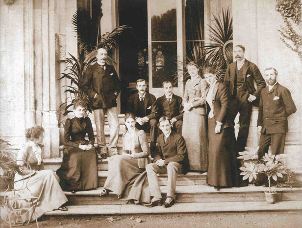 In this house party group at Highcliffe Castle in 1892, Ethel Smyth is fourth from the right. The Duke of Connaught is standing on the left with the Duchess in front of him. Edward Stuart Wortley is seated to the right of the Duke, with his wife Violet in front of him. © Ian Stevenson Collection