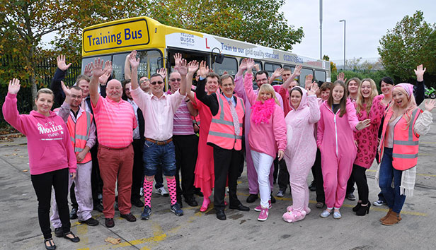 Yellow Buses pink day for breast cancer