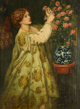 Monna Rosa by Rossetti: it shows Mrs Leyland arranging flowers in a vase that is still owned by the family