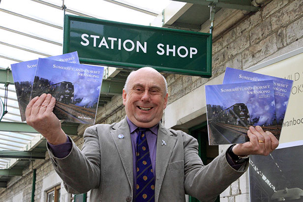 Bob Bunyar with his new book at Swanage station