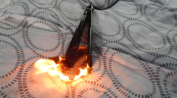 A simulated fire showing the dangers of electrical beauty tools