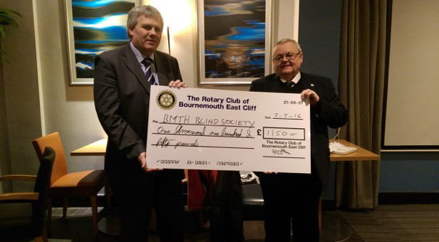 Bournemouth Blind Society £1150 cheque presented to Phillip Tarrant