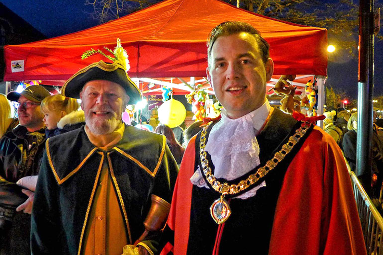 Ferndown Town Crier with the Mayor preparing for the countdown