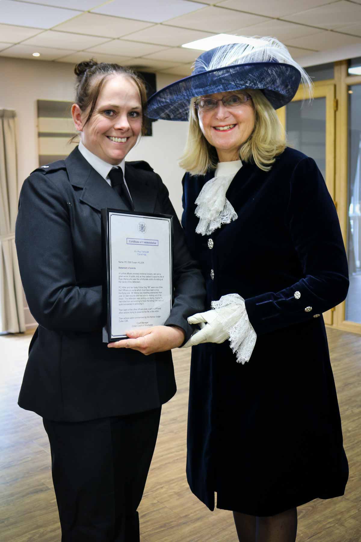 Police constable Susan Hillier receiving her award.