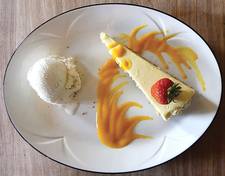 The Compasses Inn mango and passionfruit cheesecake