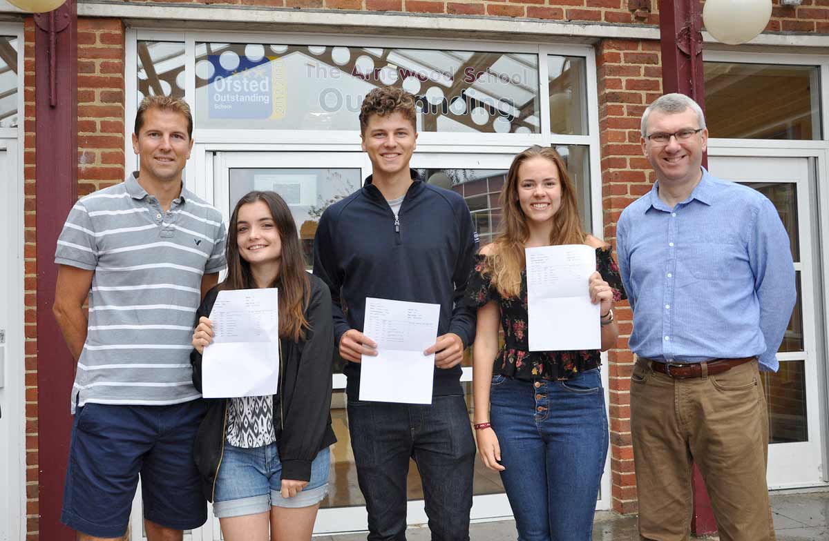 Mark Colman, head of sixth form; Katherine Charles; Raff Hussey; Lara Hellsten and headteacher Nigel Pressnell