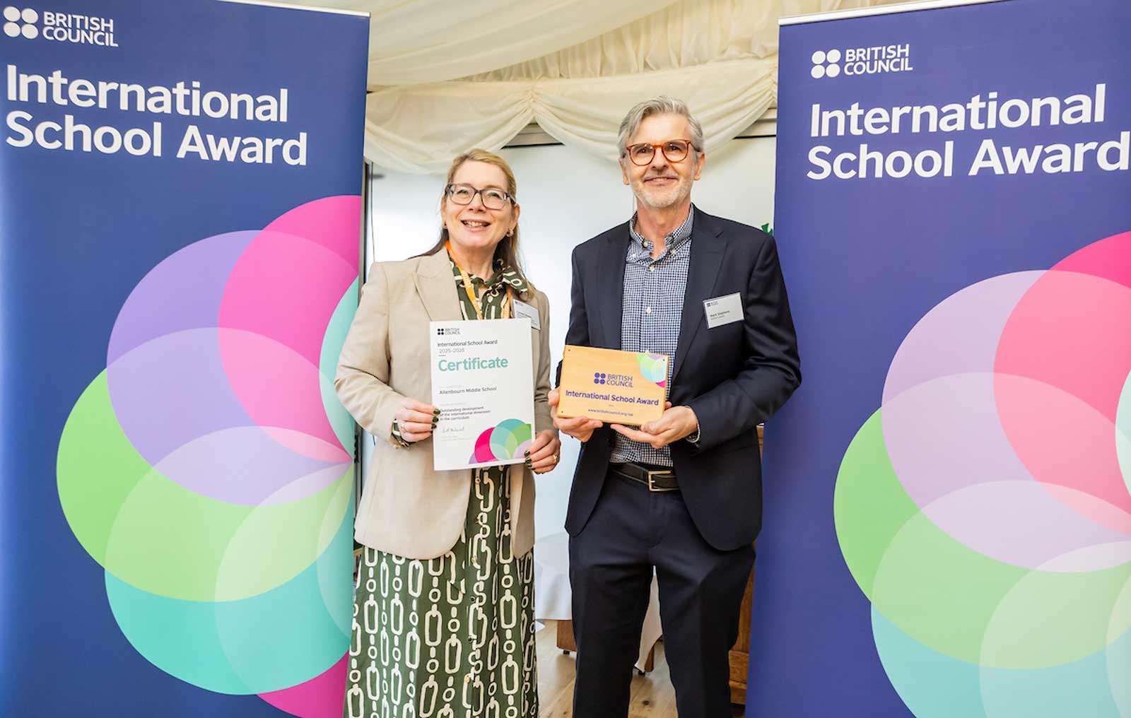 L-R: Carmen Diment, lead French teacher at Allenbourn Middle School with Mark Stevens, cultural director at the British Council