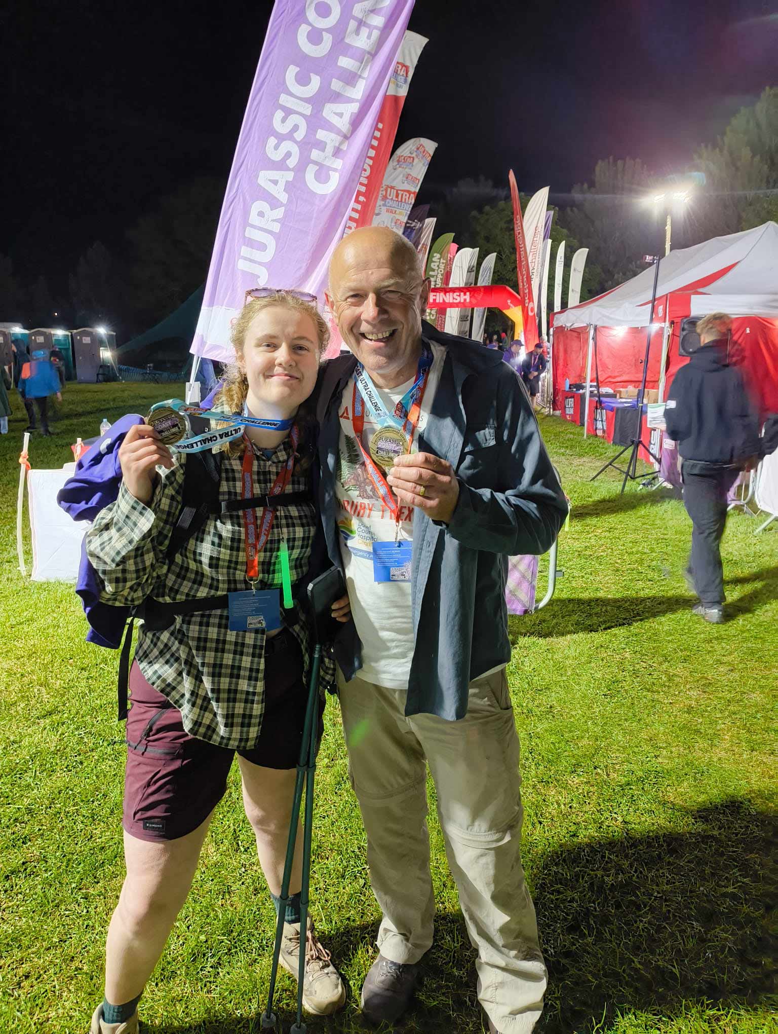 Pheobe and Paul Gale at the Jurassic Coast Challenge finish line