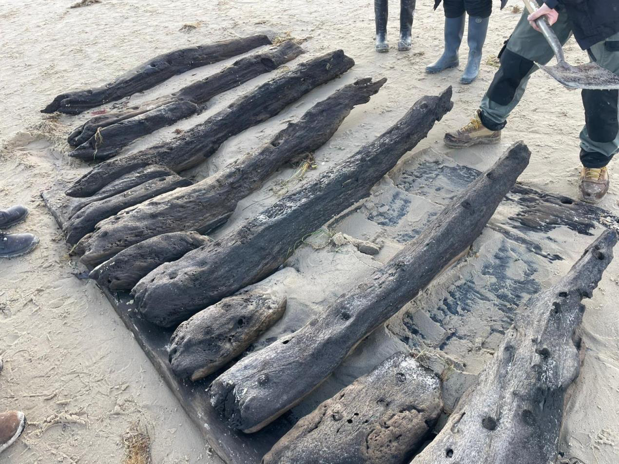 Timbers uncovered on Studland beach
