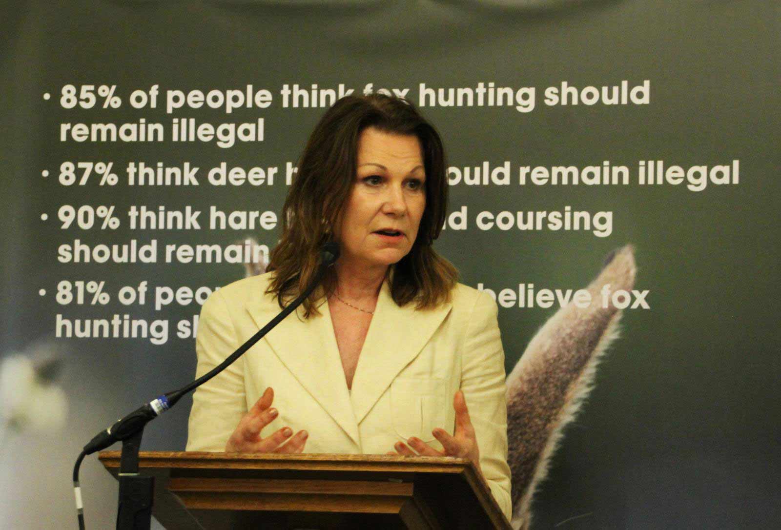 Baroness Hayman of Ullock speaking at an event with Hunt Saboteurs and Wildlife Guardian in Parliament © Hunt Saboteurs Association