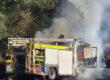 The engine on fire at Charlton Marshall © Dorset & Wiltshire Fire and Rescue Service