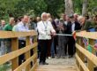 Cllr Beryl Ezzard officially opens the new Clay Trail in the woodland around the Purbeck Mining Museum at Norden. Photo courtesy Andrew P.M. Wright.