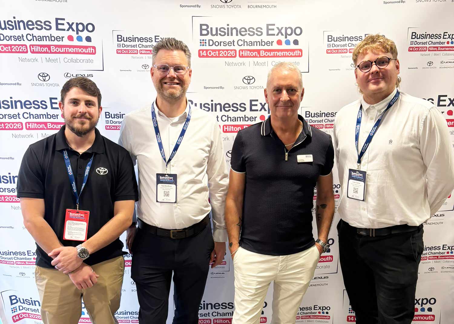 L-R Matt Joynes, Rob Beldham, Dorset Chamber chief executive Ian Girling and Liam Carter.