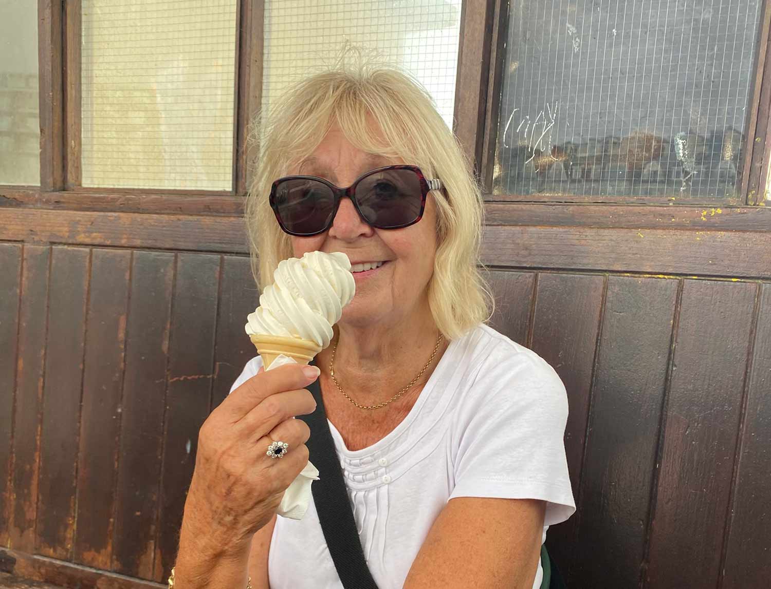 Janet enjoying a well-deserved ice cream
